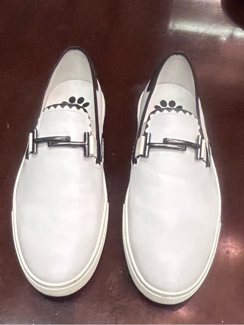 Tod's White Slip-On Loafers with Silver Bit